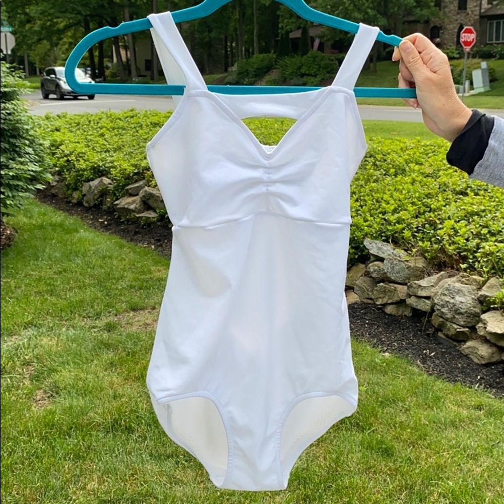 Blue water dance wear leotard.